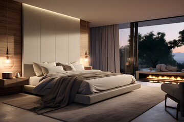modern bedroom with a king sized bed plush bed