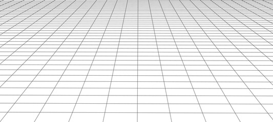 Abstract perspective background. 3D wireframe vector mesh on white background.