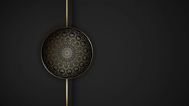 Luxury Gold Background with Mandala Rotating. Elegant Black Royal Background for Yoga, Wedding, and Ramadan.	