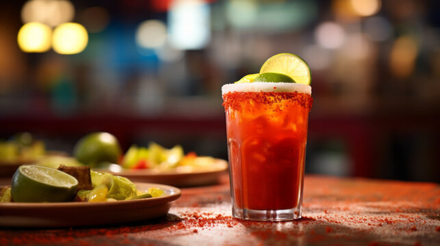 Michelada Cocktail with Ingredients on Table