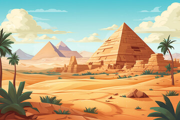 Egypt landscape in cartoon style for kids book cover background