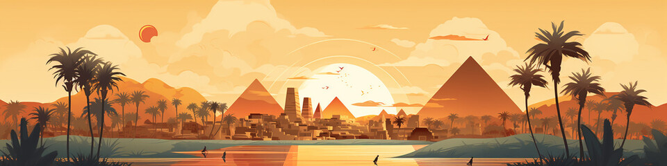 Egypt landscape in cartoon style for kids book cover background - obrazy, fototapety, plakaty