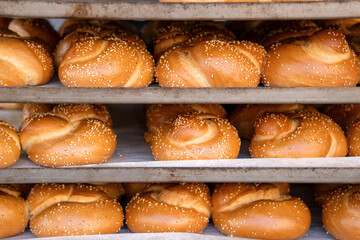 Traditional israeli bread hala on the shelves