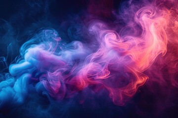 colorful Smoke on Black Background, professional color grading, A lively dance of red and lavender smoke curls, forming a surreal pattern that suggests motion and fantasy.. - obrazy, fototapety, plakaty