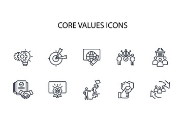 core values icon set.vector.Editable stroke.linear style sign for use web design,logo.Symbol illustration.