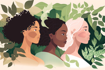 Obraz na płótnie Canvas Graphic female portrait of three attractive women of mixed races