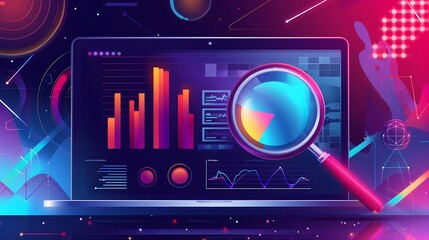 Obraz premium Advanced Data Analysis on Digital Tablet with Magnifying Glass. Generative ai