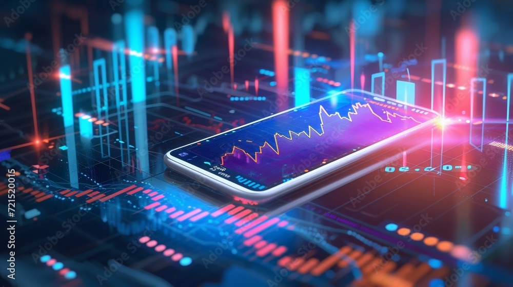 Poster smartphone displaying advanced financial analytics. generative ai