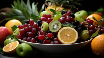bowl of fruit with a blue background UHD Wallpaper