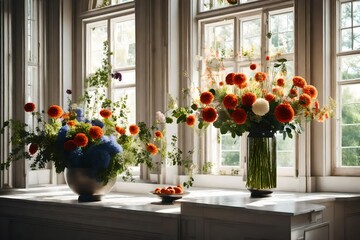 Fototapeta na wymiar flowers in a window
