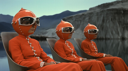 Wacky astronauts in spacesuits in Italian sci-fi movie from the 1960s