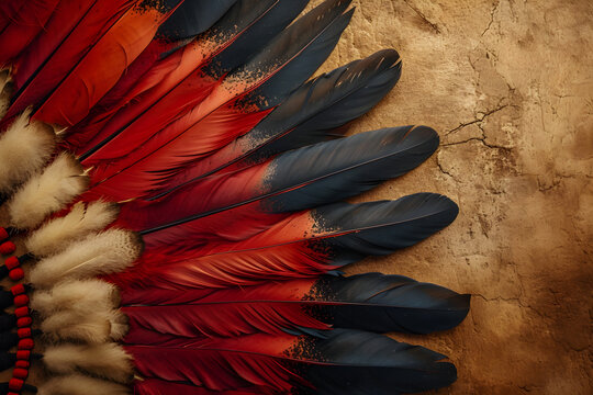 Traditional Native American with feathers background for Indigenous Peoples' Day and National Native American Heritage Month.