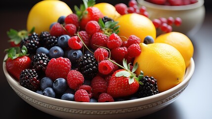 bowl of fruit with a blue background UHD Wallpaper