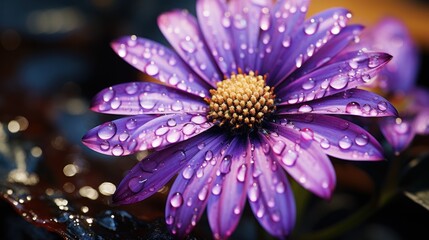 Obraz premium purple flower with yellow center sits in a garden UHD Wallpaper
