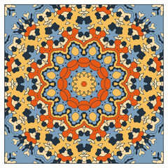 Multi-colored pattern with concentric fantasy patterns. Decorative item for neckerchief, bandana, wall decoration or other design project. Version No. 3. Vector illustration