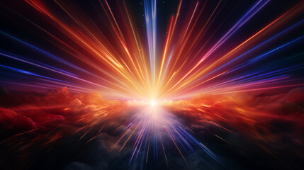 Energetic beams of light converging in a cosmic display of colorful beauty