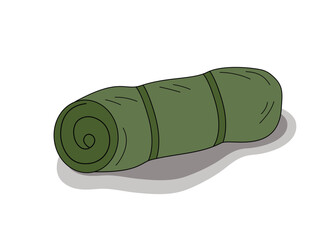 Camping sleeping mat. Doodle drawings. Military style. Flat vector illustration for travel, hiking, tourism, vacation. White isolated background	