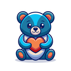 Cute teddy bear holding a heart. Vector illustration in cartoon style.