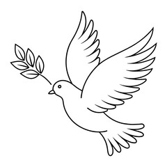 dove with olive branch icon cartoon black vector illustration graphic design