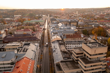 Drone photography of city downtown district during autumn day