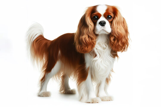 full body photo of a Cavalier King Charles Spaniel Dog isolated on solid white background. ai generative