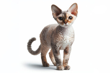 full body photo of a Devon Rex cat isolated on solid white background. ai generative