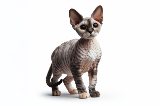 full body photo of a Devon Rex cat isolated on solid white background. ai generative