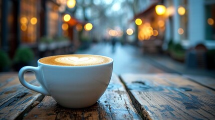 Obraz premium A cup of cappuccino in a street cafe