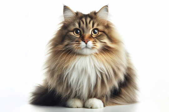 full body photo of a Norwegian Forest cat isolated on solid white background. ai generative