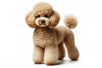 full body photo of a Poodle dog isolated on solid white background. ai generative