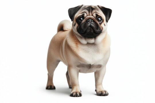 full body photo of a Pug dog isolated on solid white background. ai generative