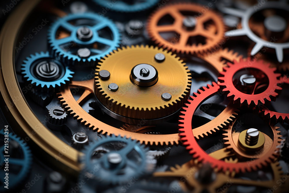 Poster a series of interconnected gears symbolizes the synergy between diverse elements in a well-functioni