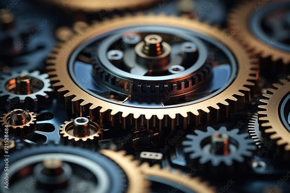 Poster a series of stylized gears meshing together illustrates the seamless integration of technology in a 