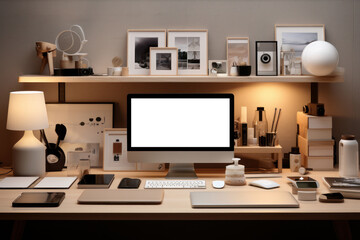 A pristine desk, meticulously organized with minimalistic decor, reflects the concept of order and efficiency in a modern workspace. Generative Ai.