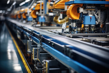 A well-ordered assembly line in a manufacturing plant symbolizes efficiency and precision in production processes. Generative Ai.