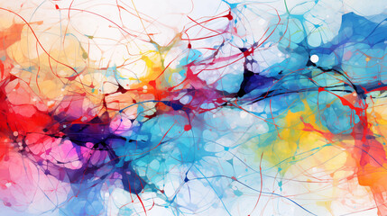 Abstract representation of colorful artificial neural networks and cognitive processes at work