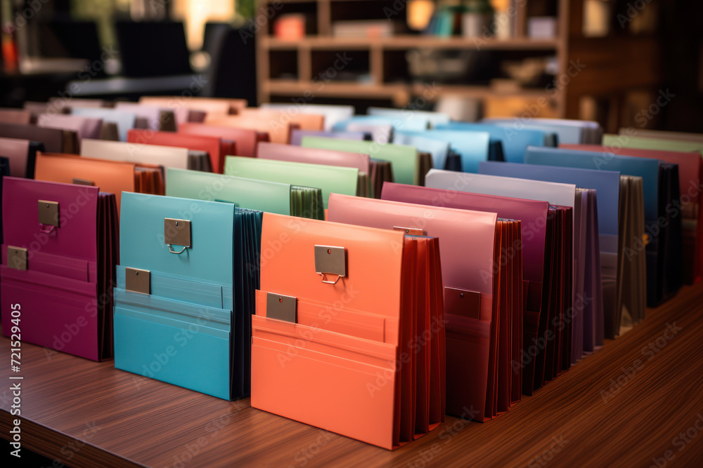 Poster a series of color-coded folders on a desktop signifies the digital order and systematic organization