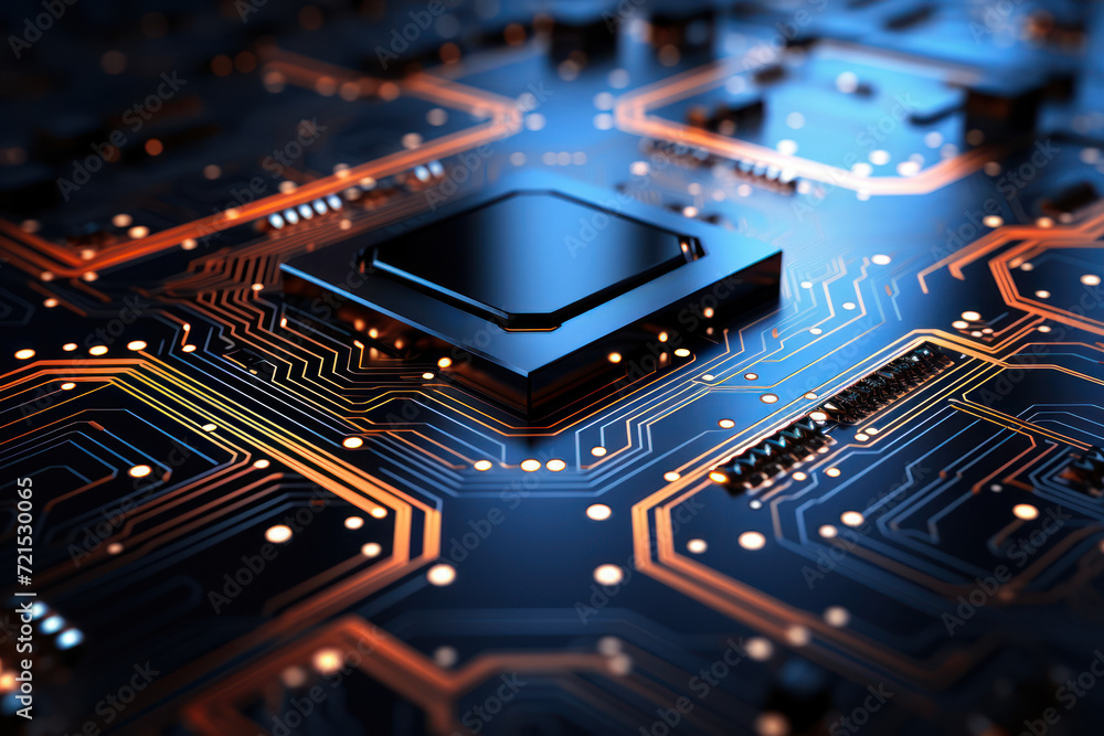 Poster a futuristic digital circuit board pattern, offering a tech-inspired background for text related to 