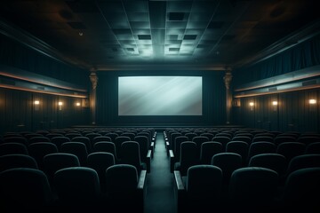 Empty rows of red theater or movie seats. Chairs in cinema hall. Comfortable armchair