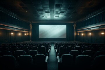 Fototapeta premium Empty rows of red theater or movie seats. Chairs in cinema hall. Comfortable armchair