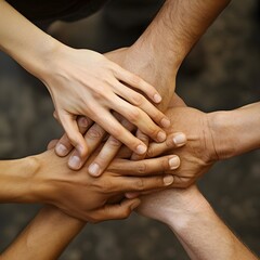 an image with people placing their hands on top of another