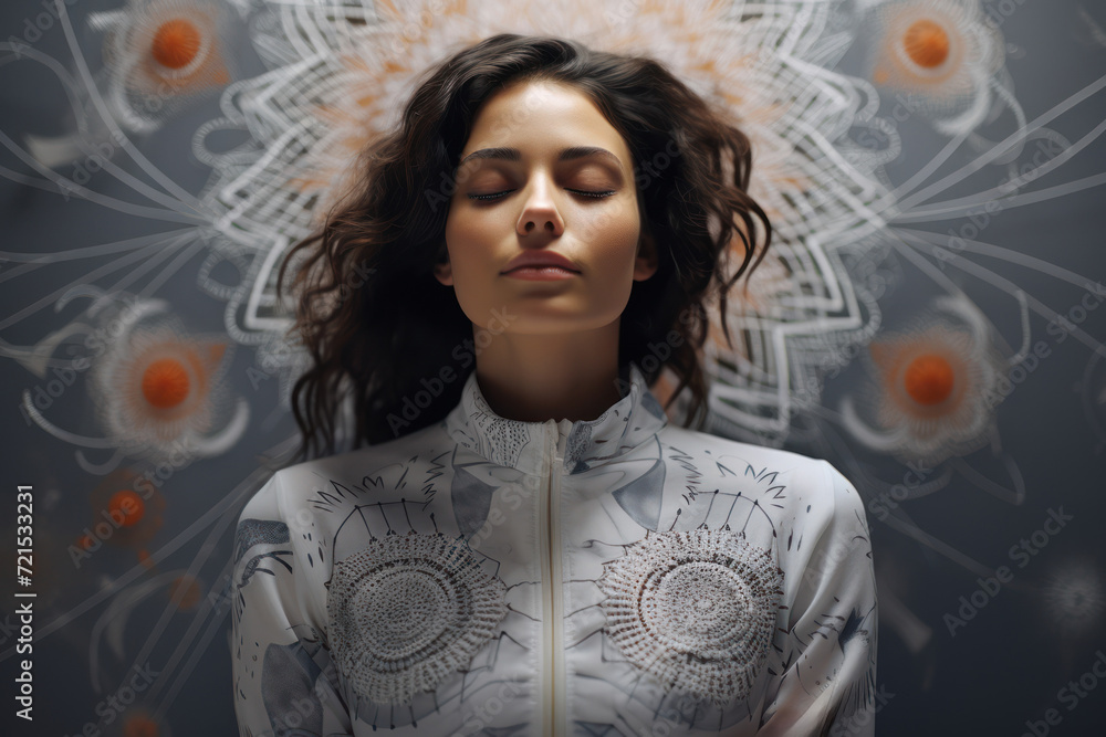 Aufkleber a person practicing mindfulness with eyes closed, surrounded by abstract patterns and calming symbol