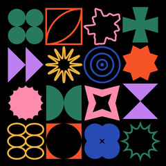 Set of geometric brutalism shapes.Abstract geometric brutalist elements. New modern elements swiss style.