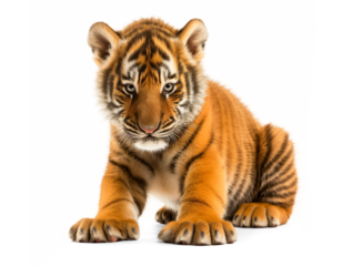 tiger cub sitting isolated on white transparent background, png