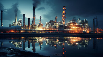 Oil and gas refinery plant area at sunrise