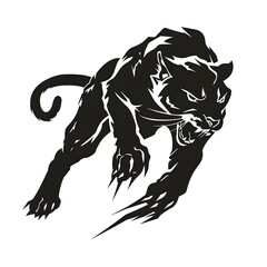 Fototapeta premium a panther running down on its tail, a black silhouette with claws on Transparent Background