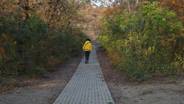Girl walking on a park road