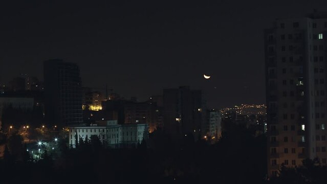 City at night moon