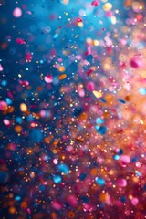 Obraz na płótnie Canvas Colorful confetti falling on blue background