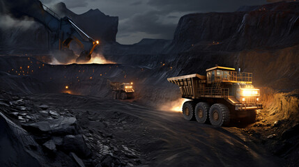Part of a coal mine pit with big mining truck
